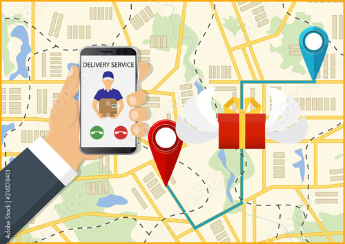 resent quick solution. Vector illustration. Fast gift delivery service concept.