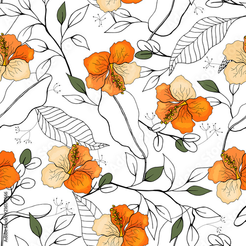 Vintage background. Wallpaper. Hand drawn. Vector illustration. Botanical motifs. Isolated seamless flower pattern.