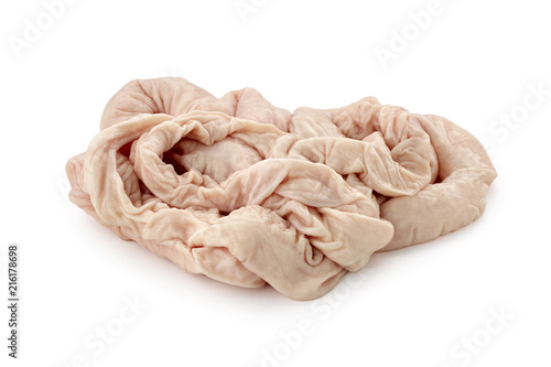 raw beef intestine on white background