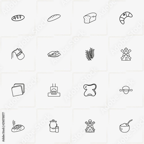 Bread & Milk line icon set with bread, butter and cottage cheese