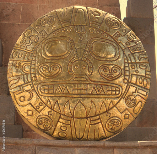 Relief bronze panels of Inca symbols