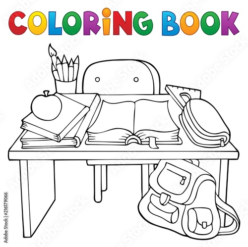 Coloring book school desk theme 1