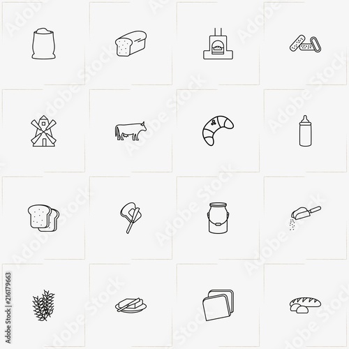 Bread & Milk line icon set with milk can , spica and bread