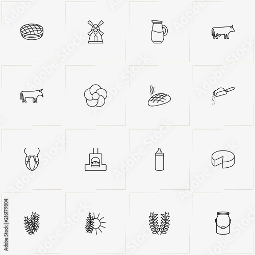 Bread & Milk line icon set with bread, udder and jug