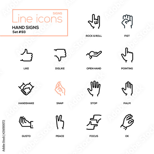 Hand signs - modern line design icons set