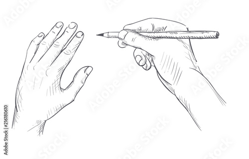 Hand with a pencil drawing sketch
