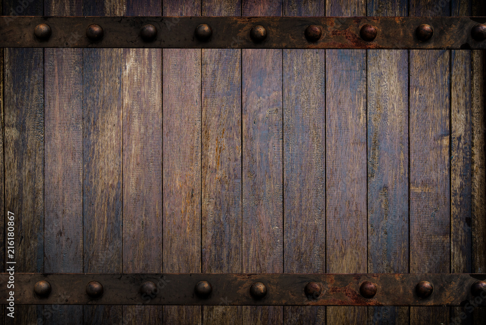 Timber wood brown and Old Metal panels texture background on door design Timber wood brown and Old Metal panels texture background on door design