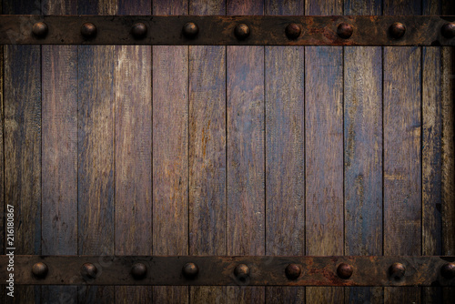 Timber wood brown and Old Metal panels texture background on door design