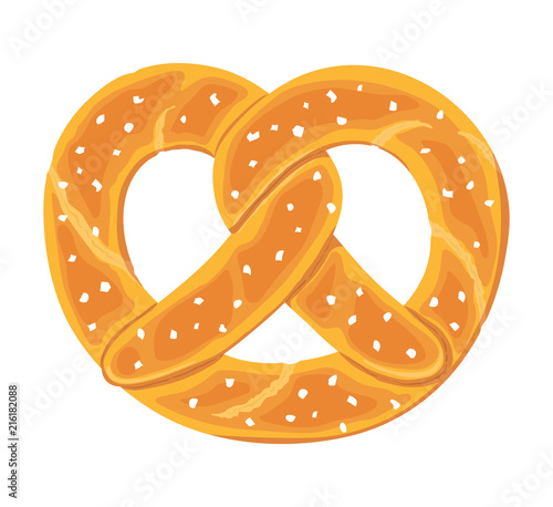 Traditional german salty pretzel. Twisted bread with salt. Typical Oktoberfest food. Vector hand drawn illustration isolated on white background.
