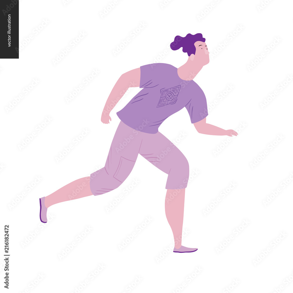 People park festival picnic - flat vector concept illustration of a young man wearing a t-shirt and shorts running on the ground People park festival picnic - flat vector concept illustration of a young man wearing a t-shirt and shorts running on the ground