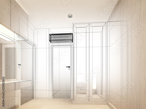 Wallpaper Mural sketch design of interior living room,3d rendering Torontodigital.ca