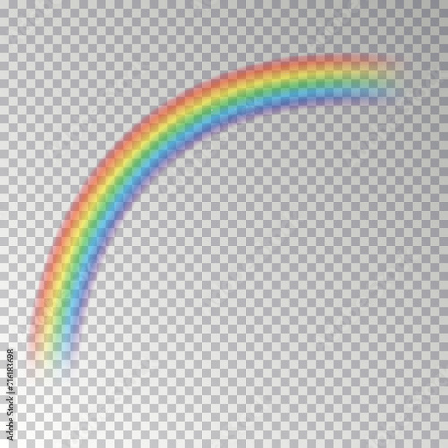 Rainbow arc isolated on checkered background. Transparent magic rainbow decoration. Realistic foreca