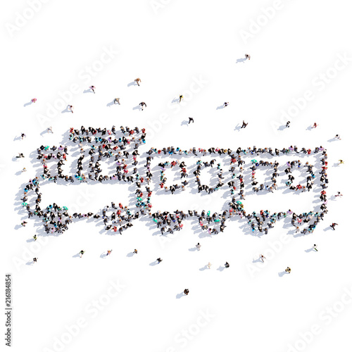 A lot of people form children's train, hand drawing . 3d rendering.