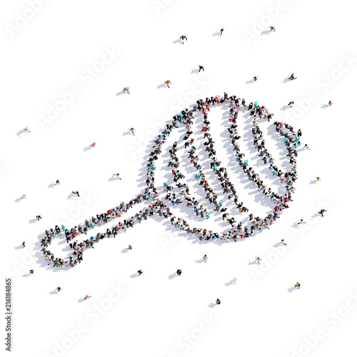 A lot of people form baby rattle, hand drawing . 3d rendering.