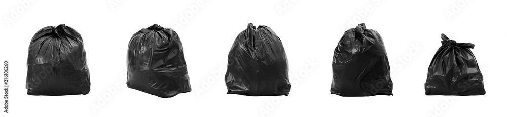 Collection of Garbage bag different composition, isolated on white background.