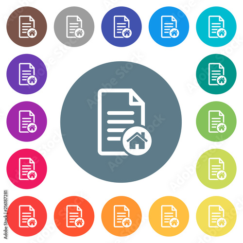 Default document flat white icons on round color backgrounds