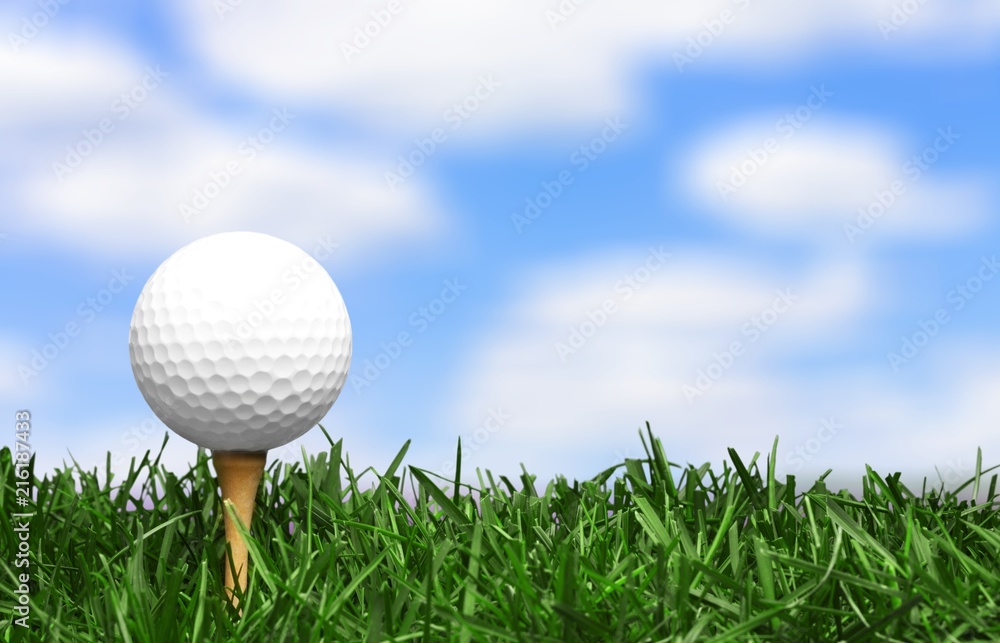 Golf ball with grass on sky background Golf ball with grass on sky background