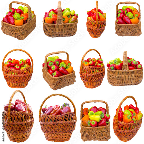 Basket with red paprika isolated on a white background.