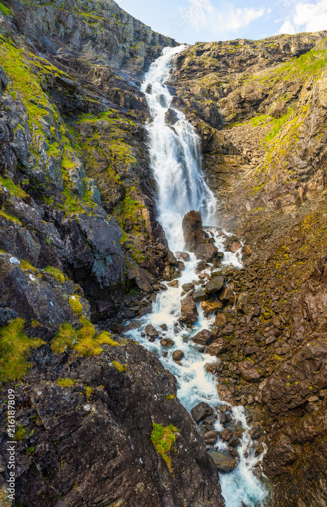Stigfossen waterfall on Trollstigen road in Norway Stigfossen waterfall on Trollstigen road in Norway