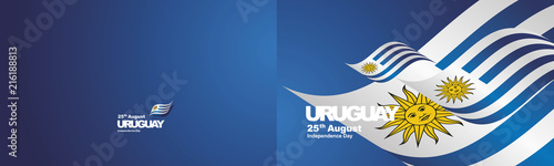 Independence Day Uruguay flag ribbon two fold landscape background