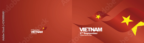 Independence Day Vietnam flag ribbon two fold landscape background