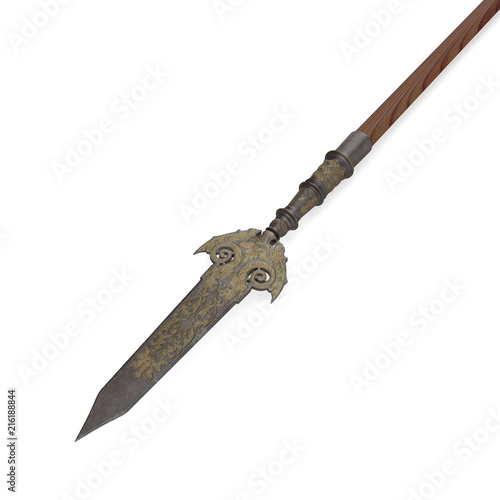 Partisan Pole Weapon on white. 3D illustration photo