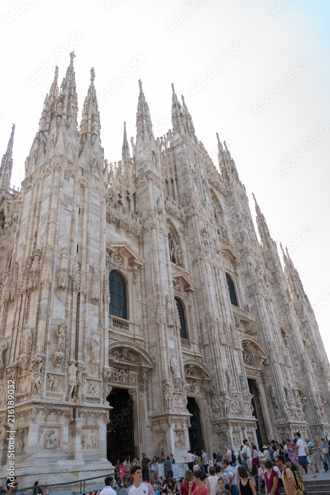 Facade of the Milan Cathedral church dedicated to St Mary of the Nativity (Santa Maria Nascente), seat of the Archbishop of Milan