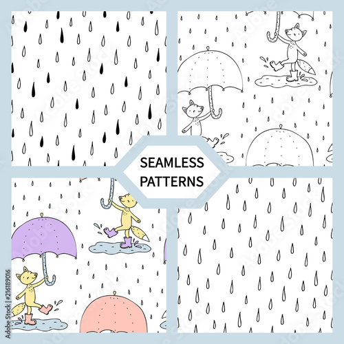 patterns with cute fox with umbrella.