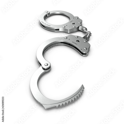 Short Chain Handcuffs on white. 3D illustration