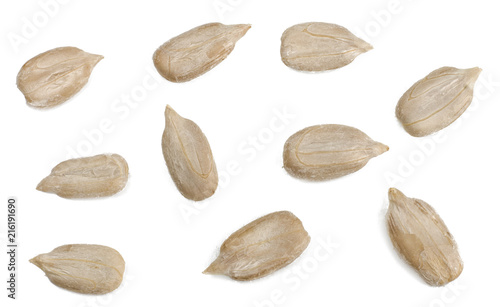 Sunflower seeds isolated on white, top view