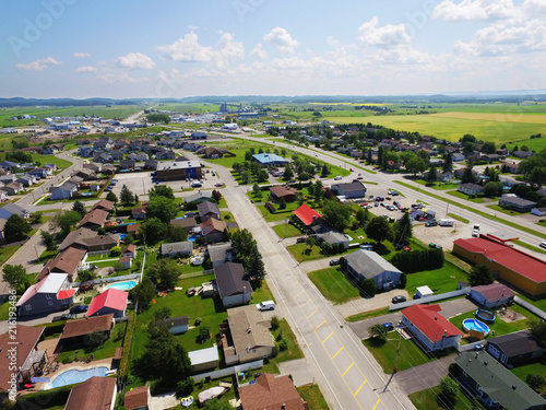 Aerial view of American small rural town