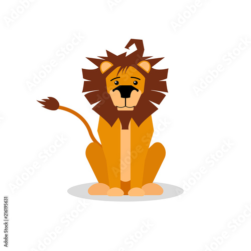 Fototapeta Naklejka Na Ścianę i Meble -  A cartoon vector illustration of a friendly lion sitting and forward facing. Lion character.