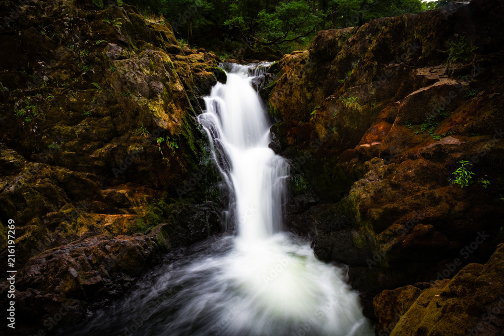 Naklejka premium Gorgeous moody shot of Skelwith Force waterfall in the Lake District in Cumbria, United Kingdom.