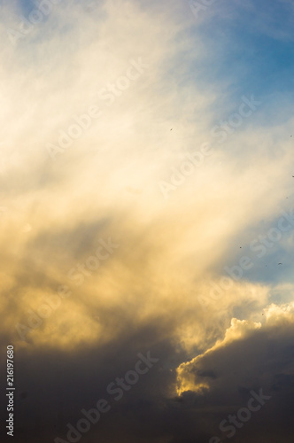 Landscape with dramatic light - beautiful golden sunset with saturated sky and clouds. © Wingedbull