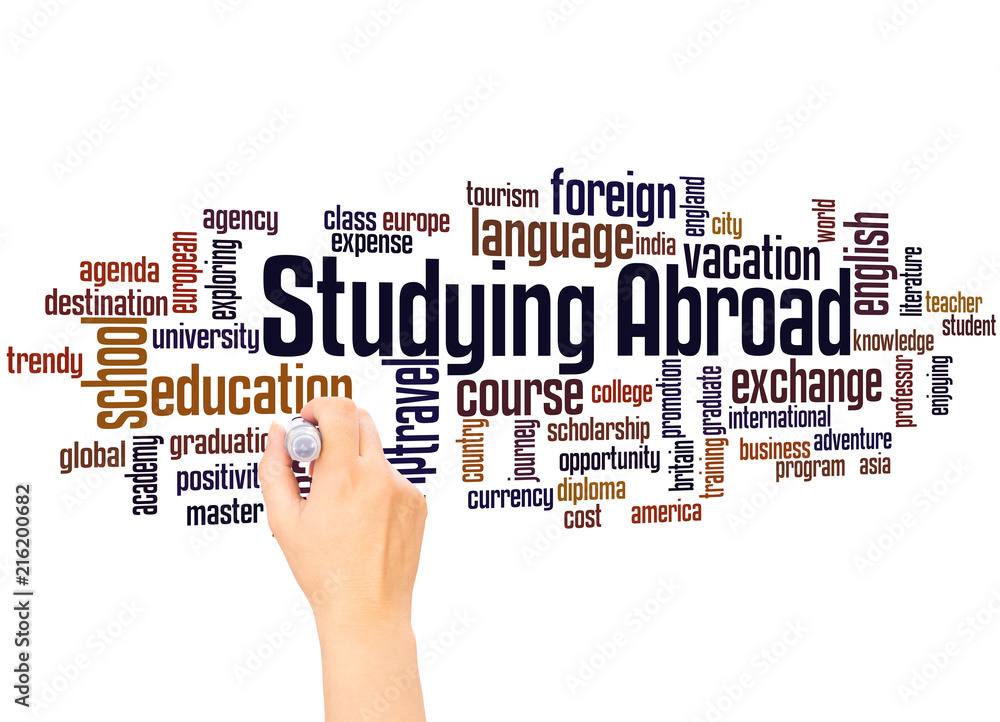 Studying abroad word cloud and hand writing concept Studying abroad word cloud and hand writing concept