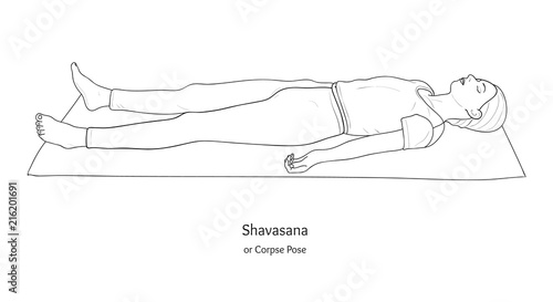 Shavasana or Corpse Pose. Yoga Practice. Vector.  photo