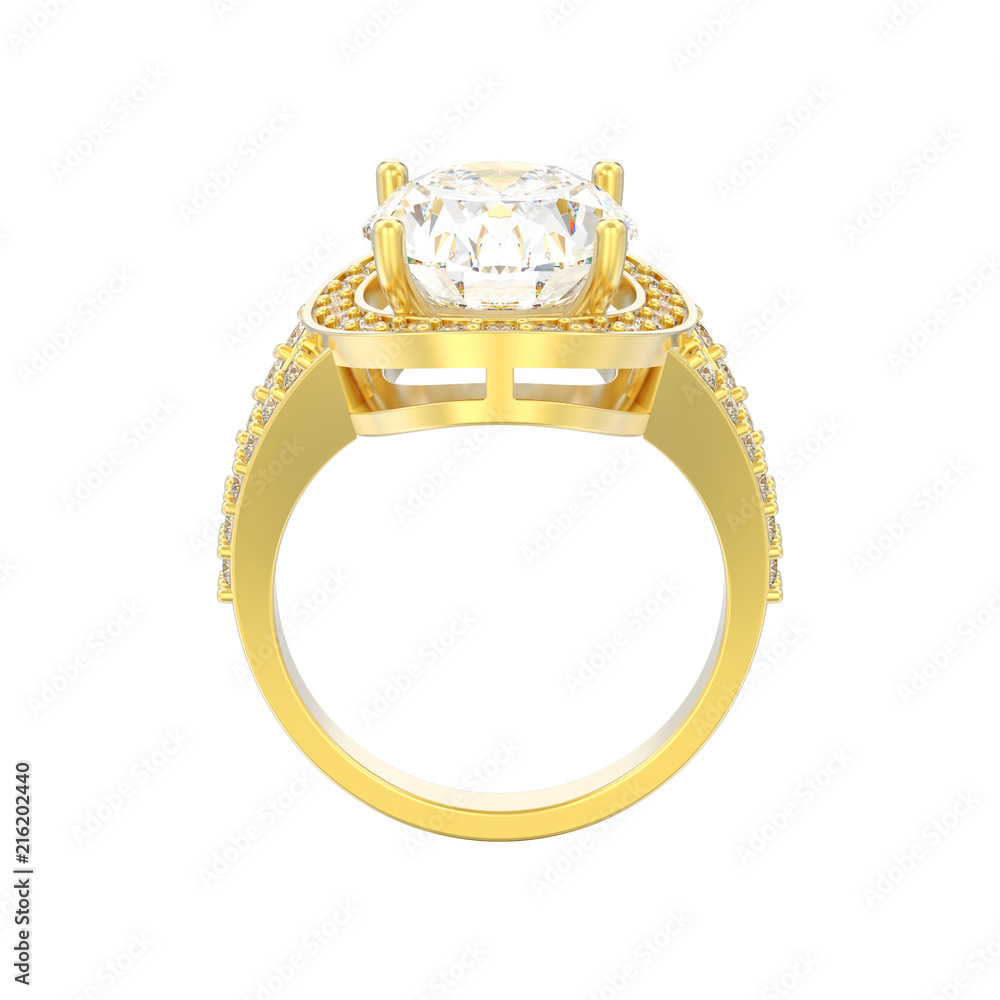 3D illustration isolated yellow solitaire engagement decorative diamond ring. 3D illustration isolated yellow solitaire engagement decorative diamond ring.