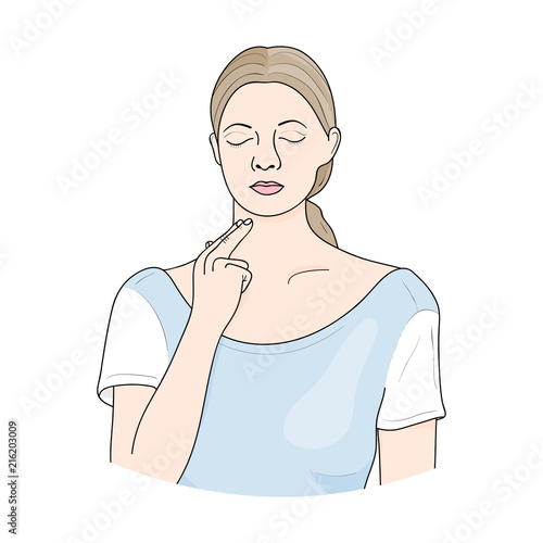 Checking Pulse over the Carotid Artery. Vector.
