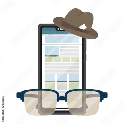smartphone technology with elegant hat and glasses