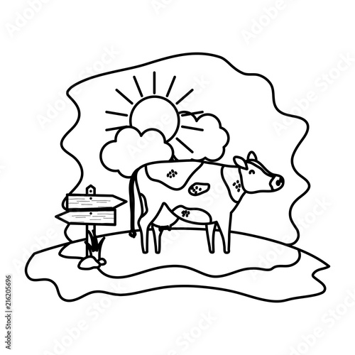 line cow farm animal with wood notices