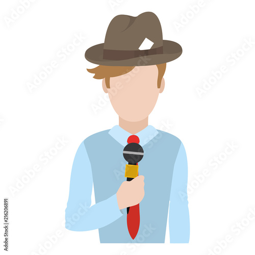 nice journalist with hat and elegant clothes