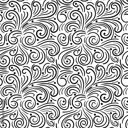 Abstract hand drawn doodle thin line wavy seamless pattern. Curly linear messy background. Vector illustration.