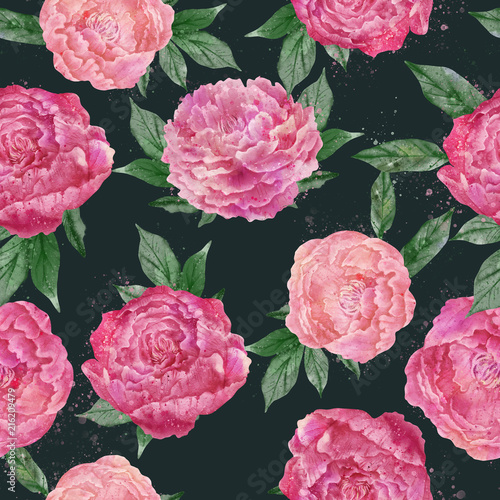 Watercolor peonies seamless pattern © Евгения Савченко
