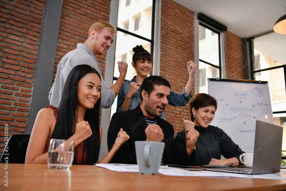 Business concept. Businessmen are shouting with joy. Business people are raising their hands for business success. Business concept. Businessmen are shouting with joy. Business people are raising their hands for business success.