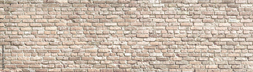 White wash old brick wall panorama.