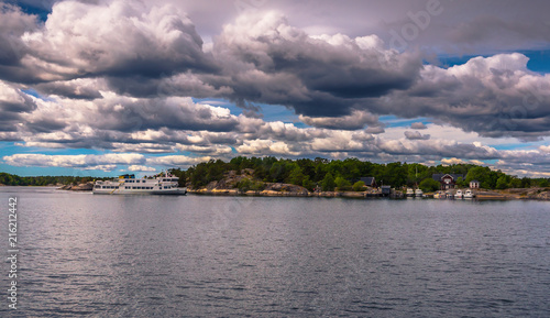 Panoramic view of some islands of the Swedish Archipelago during Midsummer, Sweden