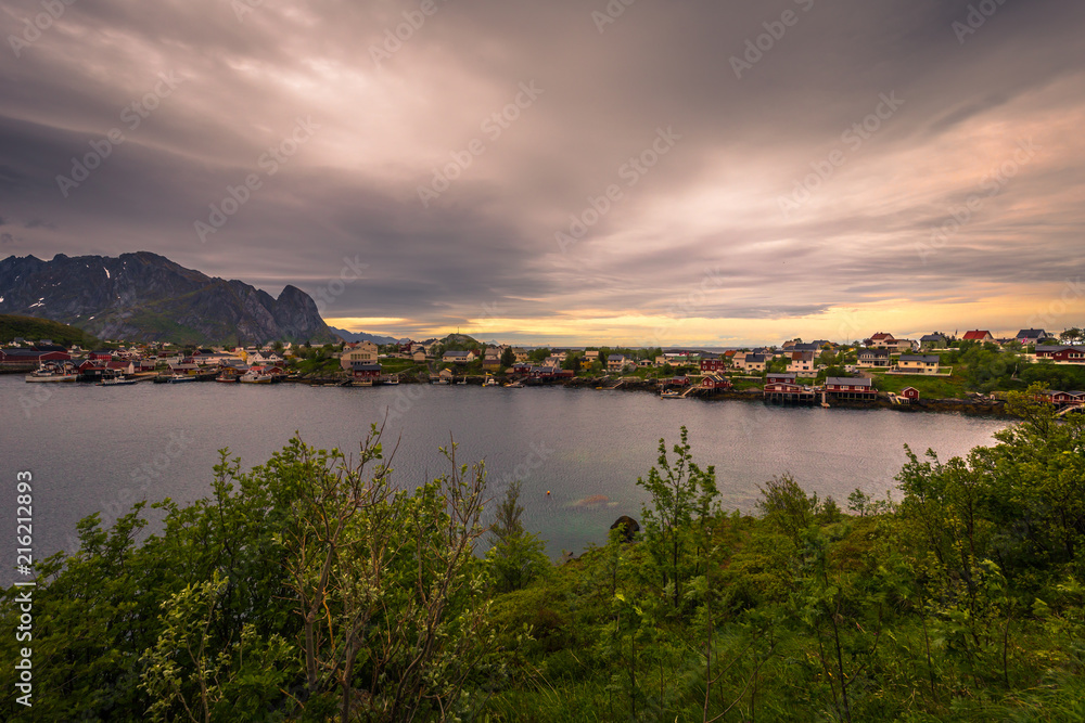 Panoramic view of the town of Reine in the Lofoten Islands, Norway