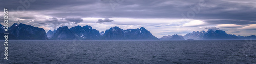 Coastline of the Lofoten Islands from the ferry coming from Bodo  Norway