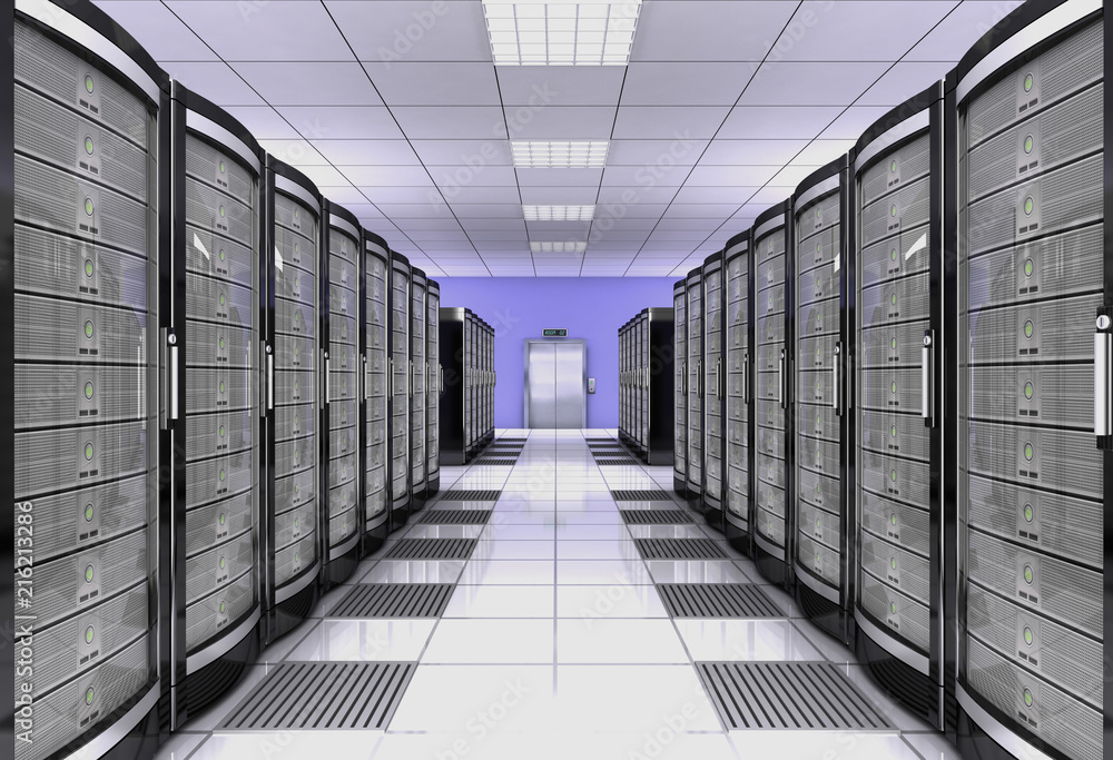 Obraz premium network workstation server room 3d illustration