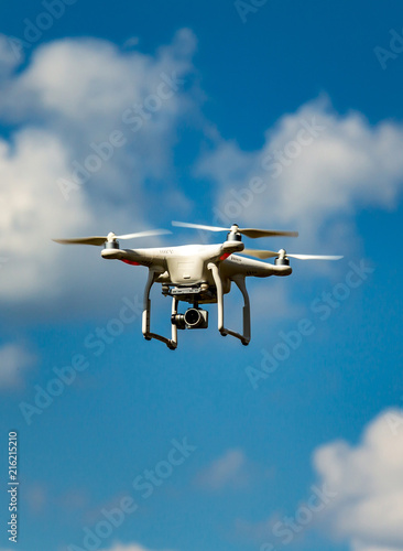 A drone in the sky. radio controlled toy. copy space